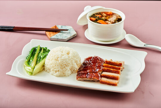 鸭烧拼烧肉饭