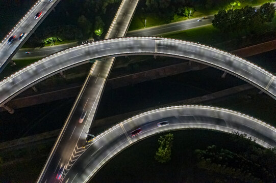 航拍城市立交桥高架桥道路夜景