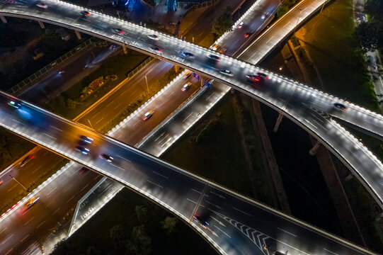 航拍城市立交桥高架桥道路夜景
