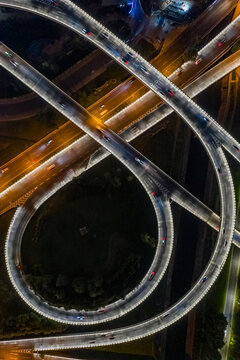 航拍城市立交桥高架桥道路夜景