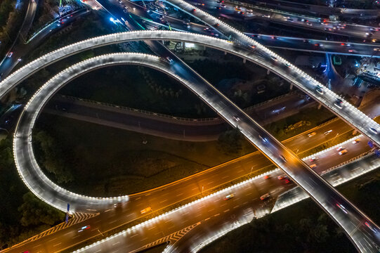 航拍城市立交桥高架桥道路夜景