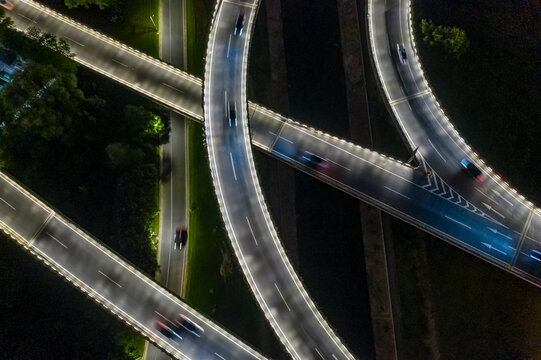 航拍城市立交桥高架桥道路夜景