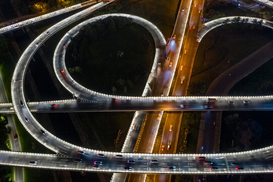 航拍城市立交桥高架桥道路夜景