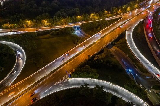 航拍城市立交桥高架桥道路夜景