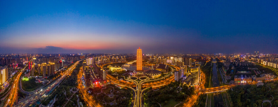 航拍郑州大玉米楼千玺广场夜景