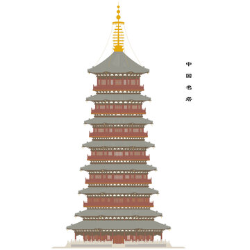 中国名塔正立面插画图