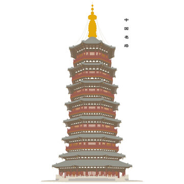 中国名塔轴测插画图