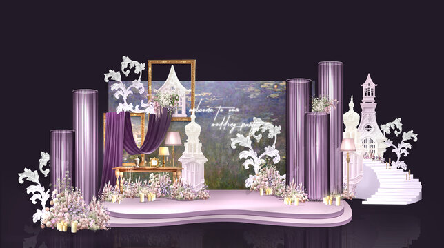 粉紫色复古婚礼迎宾效果图