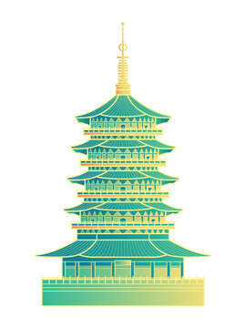 杭州地标建筑雷峰塔插画元素