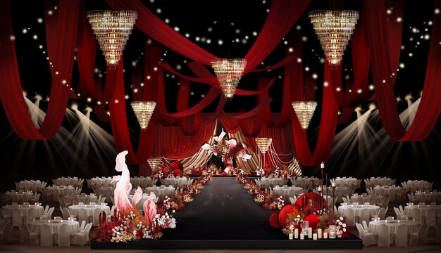 红咖色布幔剧院风婚礼效果图