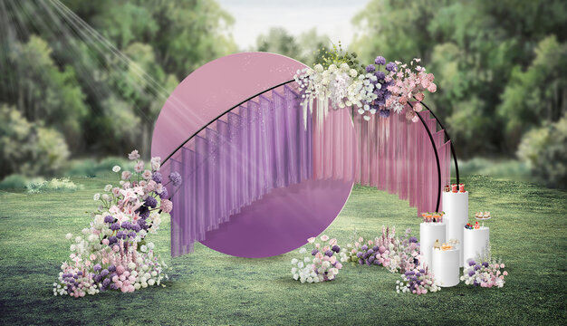 粉紫色户外草坪婚礼