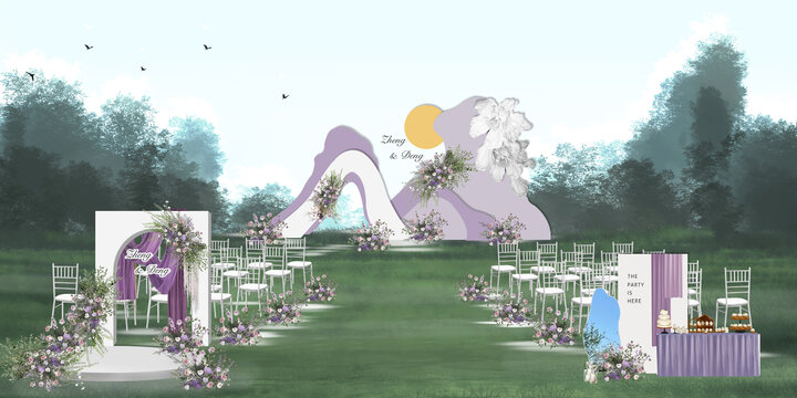 白紫色户外婚礼效果图