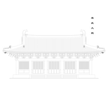 宋式大殿正立面线稿图