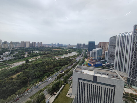 鸟瞰浐河湿地公园