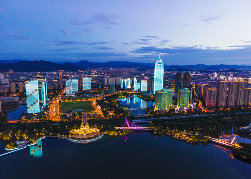 绍兴城市夜景航拍