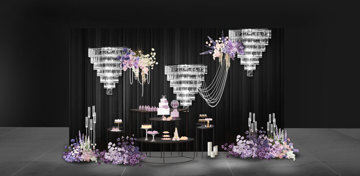 小众紫色婚礼甜品区效果图