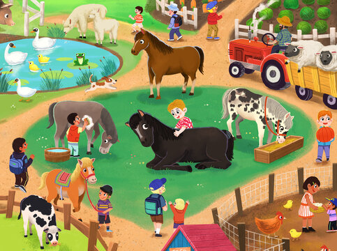 动物农场儿童插画拼图马匹