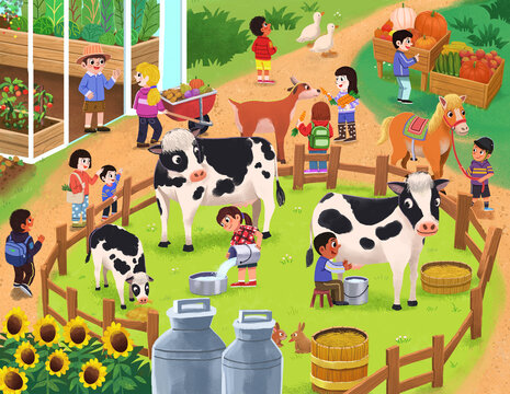 动物农场儿童插画拼图奶牛