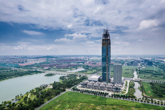 浙江海宁市城市风光航拍