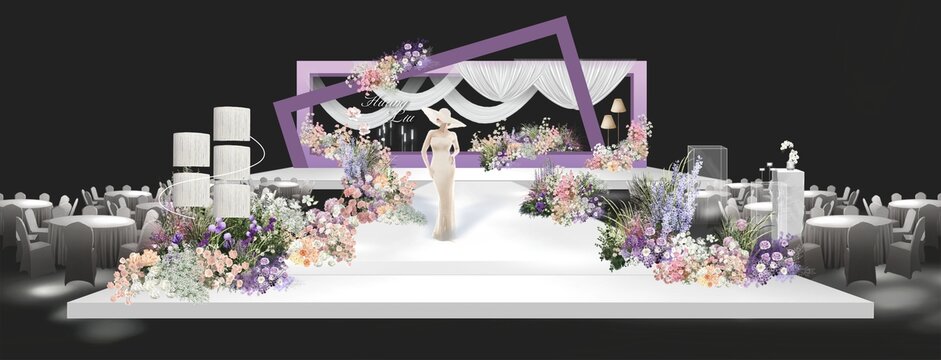 紫色布艺婚礼效果图