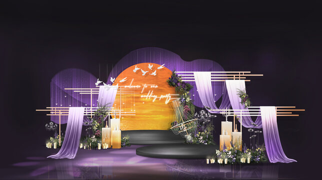 紫橙色婚礼迎宾效果图