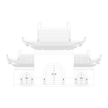 山门正立面线稿图