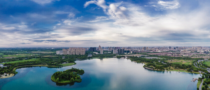 嘉兴桐乡凤凰湖城市风光全景