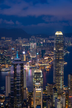 香港中环地标与尖沙咀景点夜色