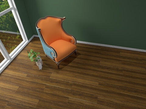 墨绿色沙发软装木地板