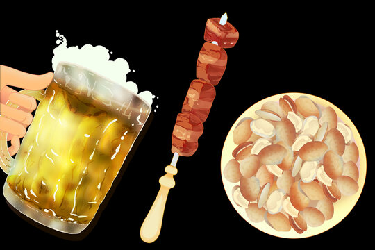 啤酒羊肉串蛤蜊烧烤分层素材