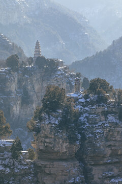 山东济南龙洞藏龙涧雪景航拍