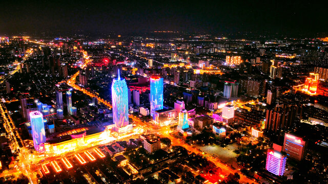 鸟瞰航拍城市夜景