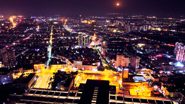 鸟瞰航拍城市夜景