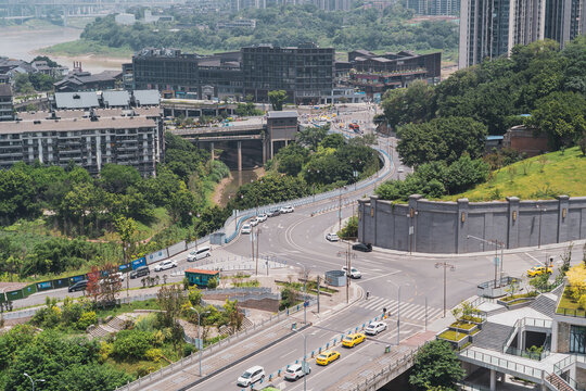 高出俯瞰重庆道路