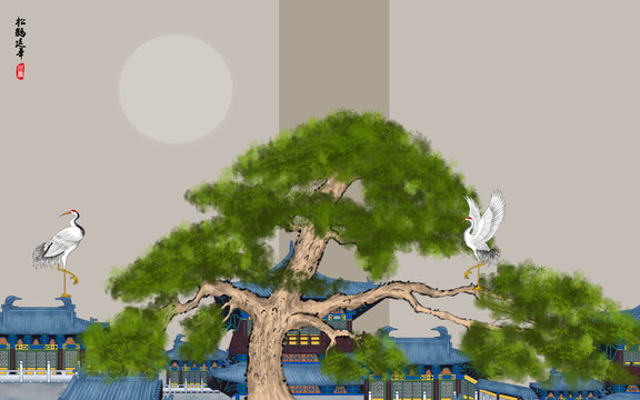 中式手绘松树