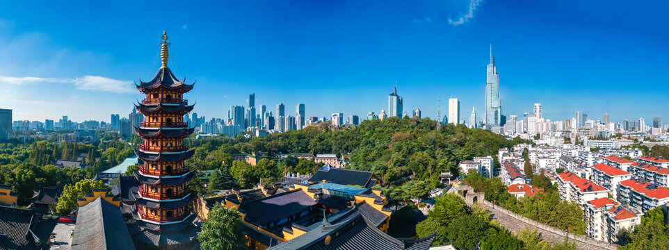 南京市古鸡鸣寺航拍风光