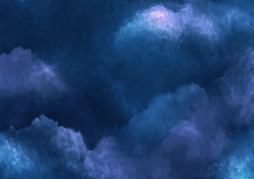 夜晚天空云层水彩画