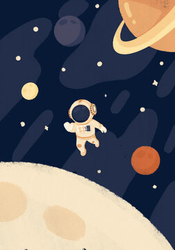 星球宇航员探索宇宙插画海报