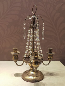 19世纪水晶玻璃铜灯架