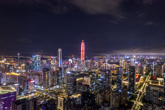 深圳夜景高楼林立灯光璀璨