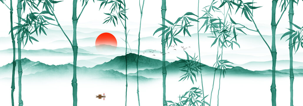 竹子山水画