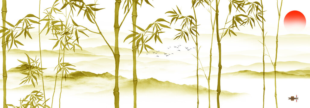 新中式竹子山水画