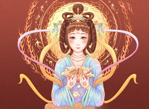 鲜花饼仙子花神古风美人插画