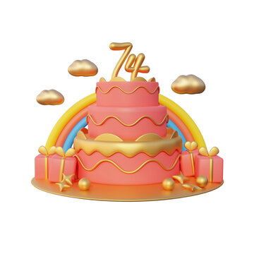 74周年国庆节3D蛋糕彩虹