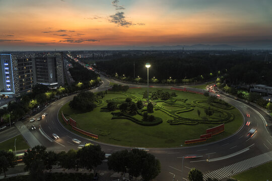 北京顺义卧龙环岛城市夜景