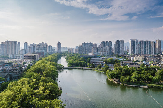 温州老城区九山湖航拍