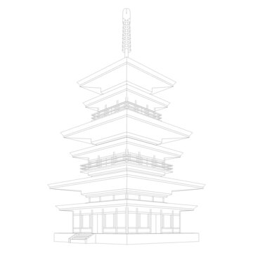 日本塔轴测线稿图