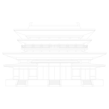 日式楼阁立面线稿图