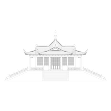 园林古建正立面线稿图