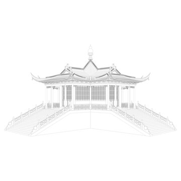 园林古建轴测线稿图